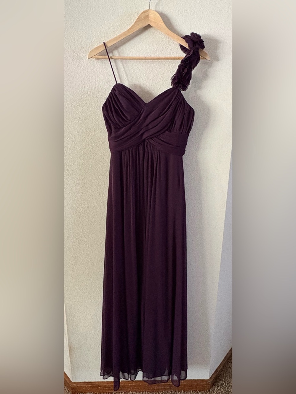 Wedding Bridesmaid Evening Prom Dress Betsy & Adam Plum One-Shoulder Chiffon 8